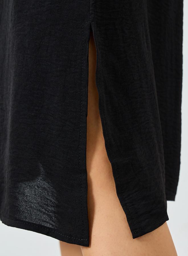 Take Two Black Short Sleeve Wait Tie Midi Dress - Image 4
